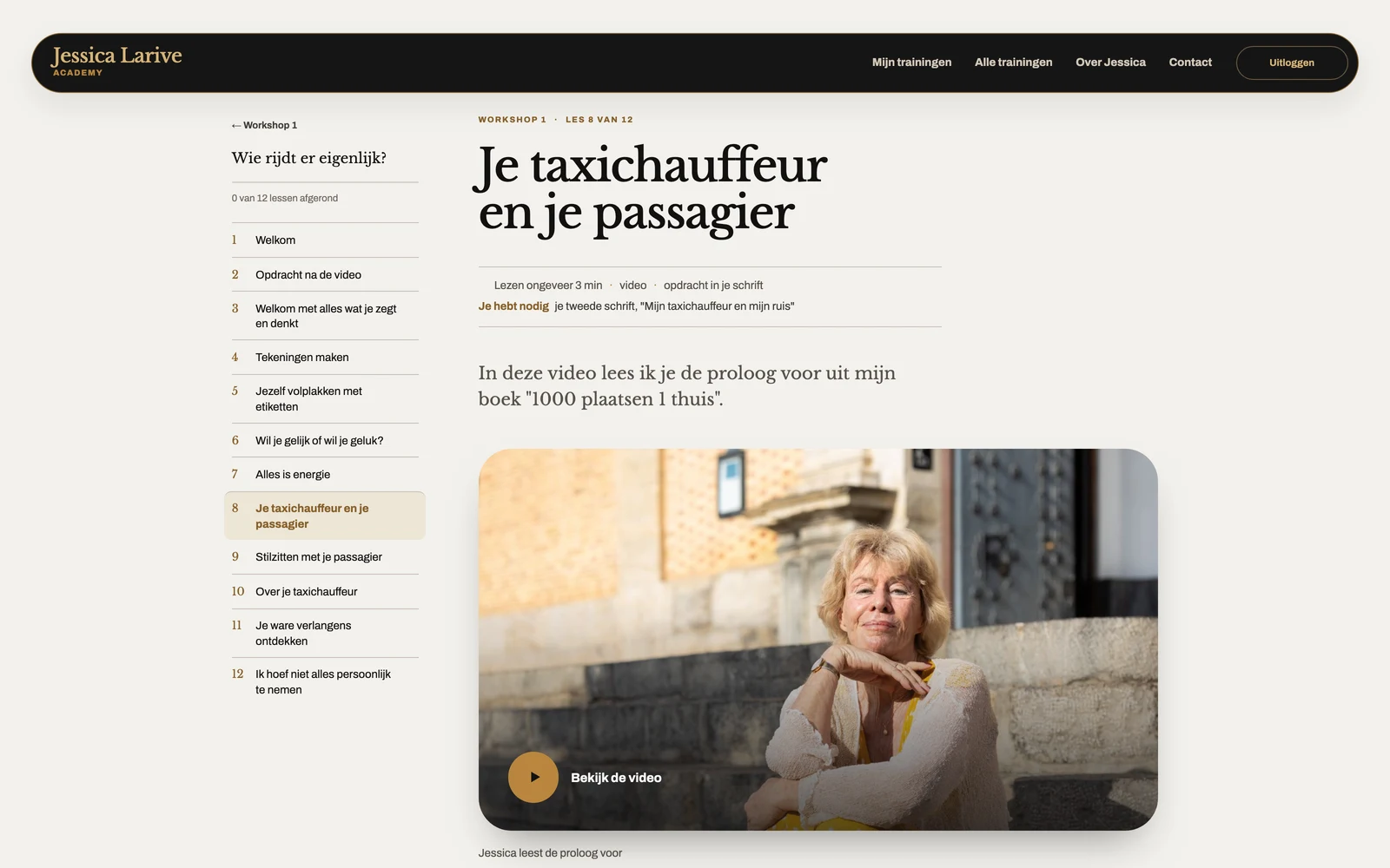 Les 8 in de online academy: Je taxichauffeur en je passagier, met de lessen in een kolom ernaast